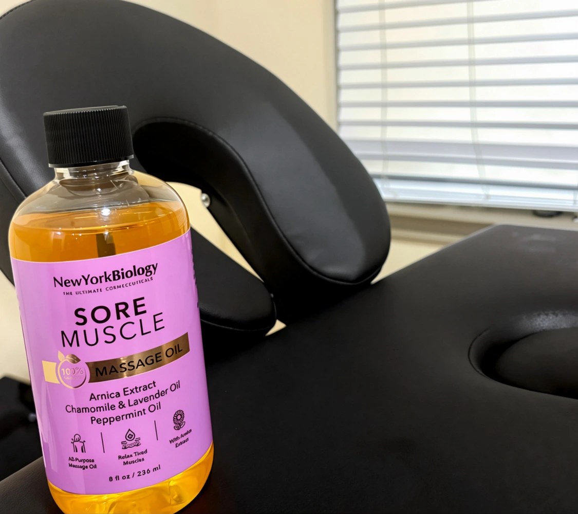 Mocha's massage table with premium oils, ready for a session